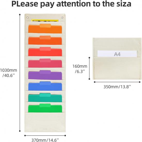 Hanging Wall File Organizer, Hanging File Folder Holder, Storage Center Pocket Chart for Paper Document, Pocket Chart for Office and Classroom, with