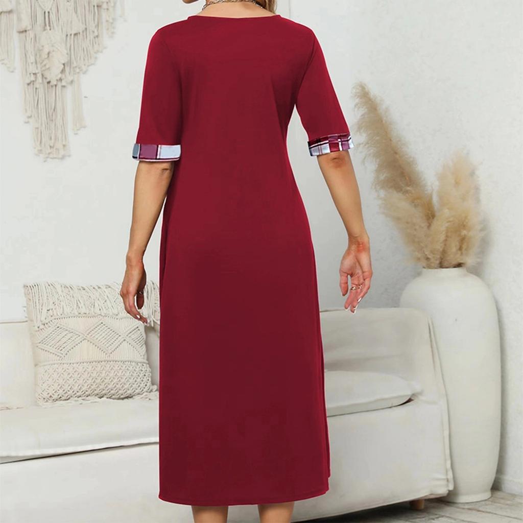 Women's Summer Round Neck Half Sleeve Irregular Printed Casual Long Skirt