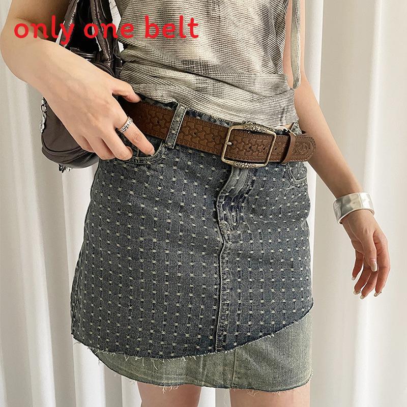 Vintage American Style Womens Pu Leather Belt With Metal Buckle For Casual Denim Wear