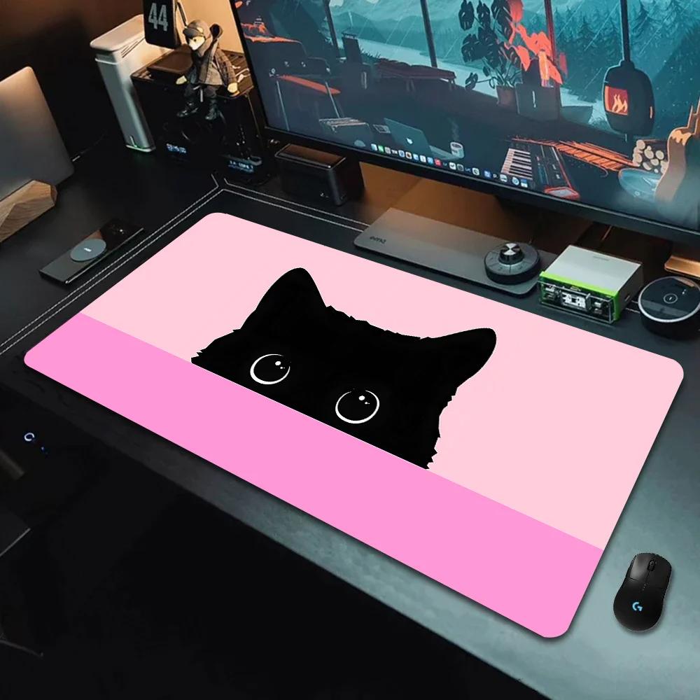 Large Cute Mouse Pad Kawaii Black Cat Kitten Game Keyboard Mat XxL Laptop Computers Accessories Rubber Table Pads Office Carpet