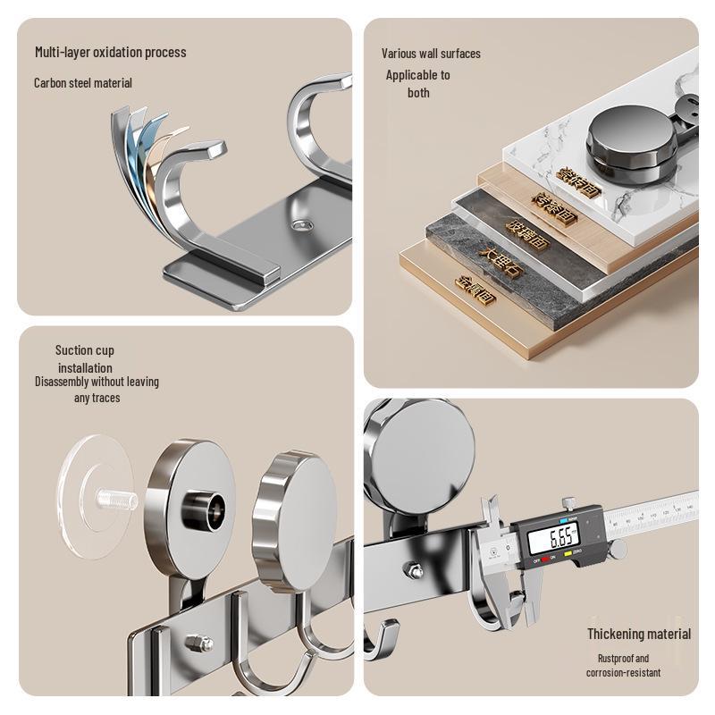 Suction Cup Over-the-Door Hook Rack - Strong Load-Bearing, No-Drill, Wall-Mounted Coat and Hat Hooks for Bathroom.