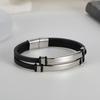 Simple Stylish Smooth Wristband With Engraved Letters Made Of Stainless Steel Double-layer Woven Leather Bracelet