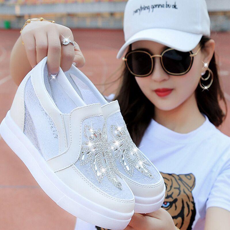 Woman Footwear Summer Sequins Wedge Shoes for Women Lace Original Deals Casual Vulcanized Shoe New in Designer Luxury on Offer