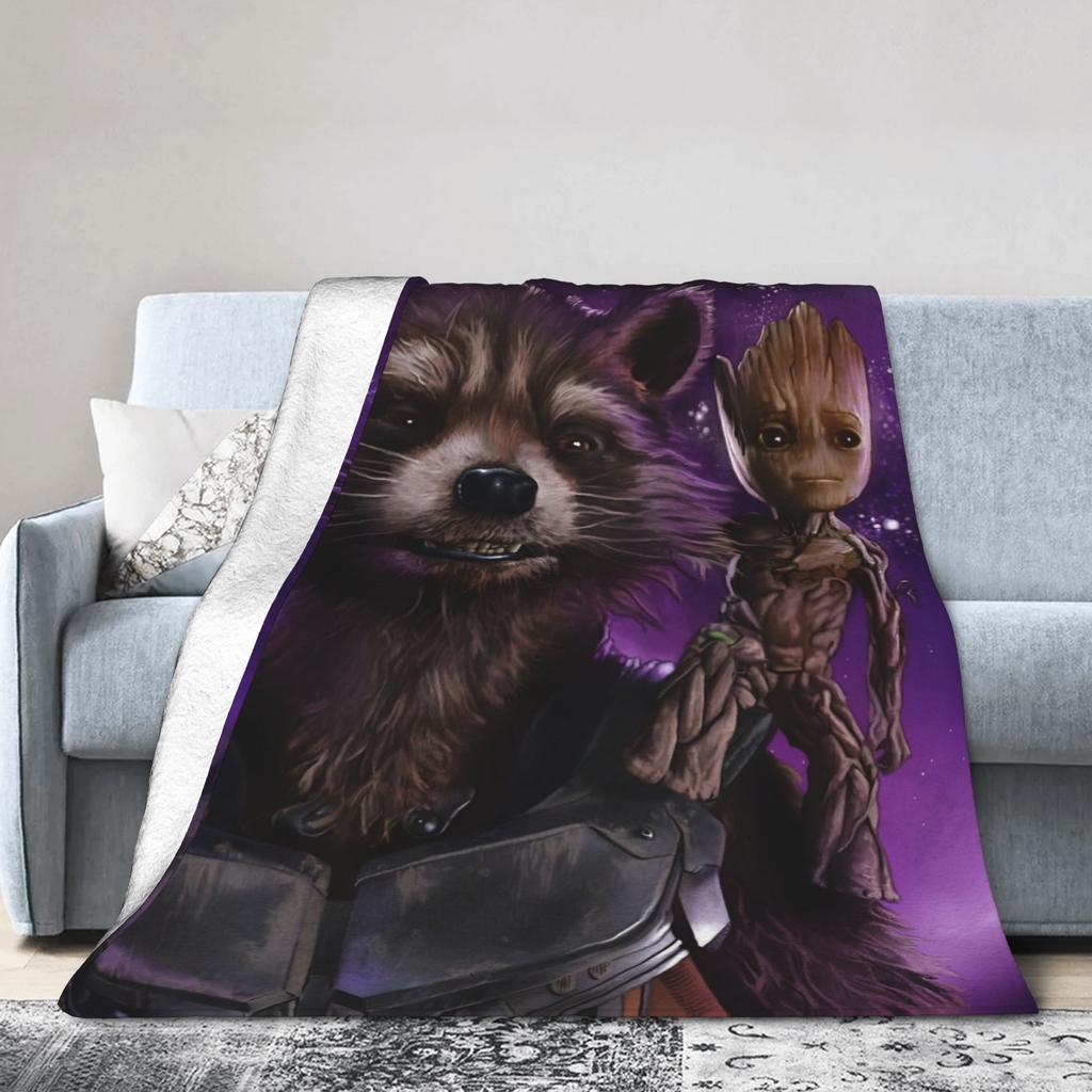 Strážci Galaxie Groot Flanelová Přehozová Deka Rocket Raccoon na Postel Pletená Deka Venkovní Tenká Přenosná Prošívaná Deka