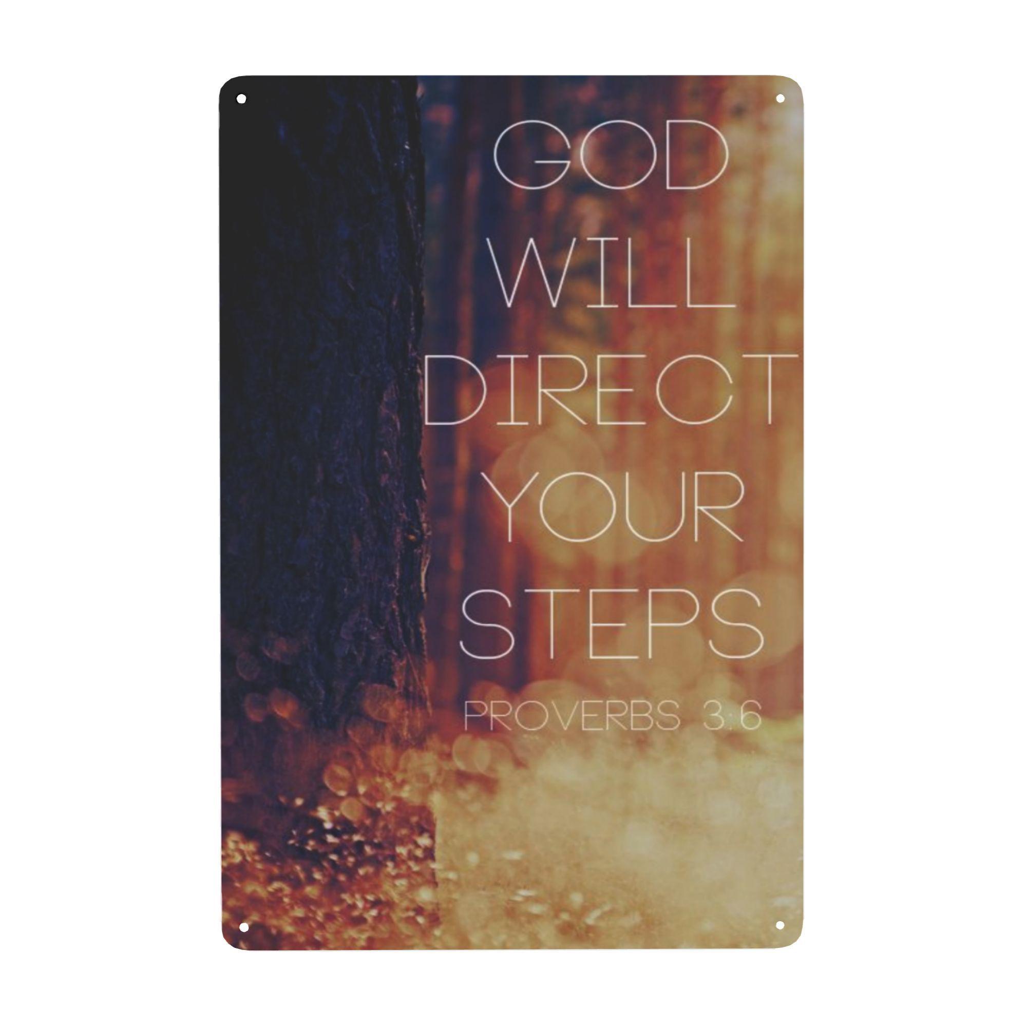 Inspirational God Will Direct Your Steps Metal Wall Art Rustic Iron Sign with Proverbs 356 Quote WallMounted Home Decor 20x30cm(7.8x11.8inch)