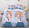 Anime Girl Cartoon Bed Linen Set 3-Piece 3D Print Anime Duvet Cover with Zip Microfibre Teenager Duvet Covers with 2 Pillowcases