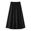 Women's Gray Pleated A-Line Midi Skirt - 2024 Fall/Winter, Elastic Waist, Slimming Fit