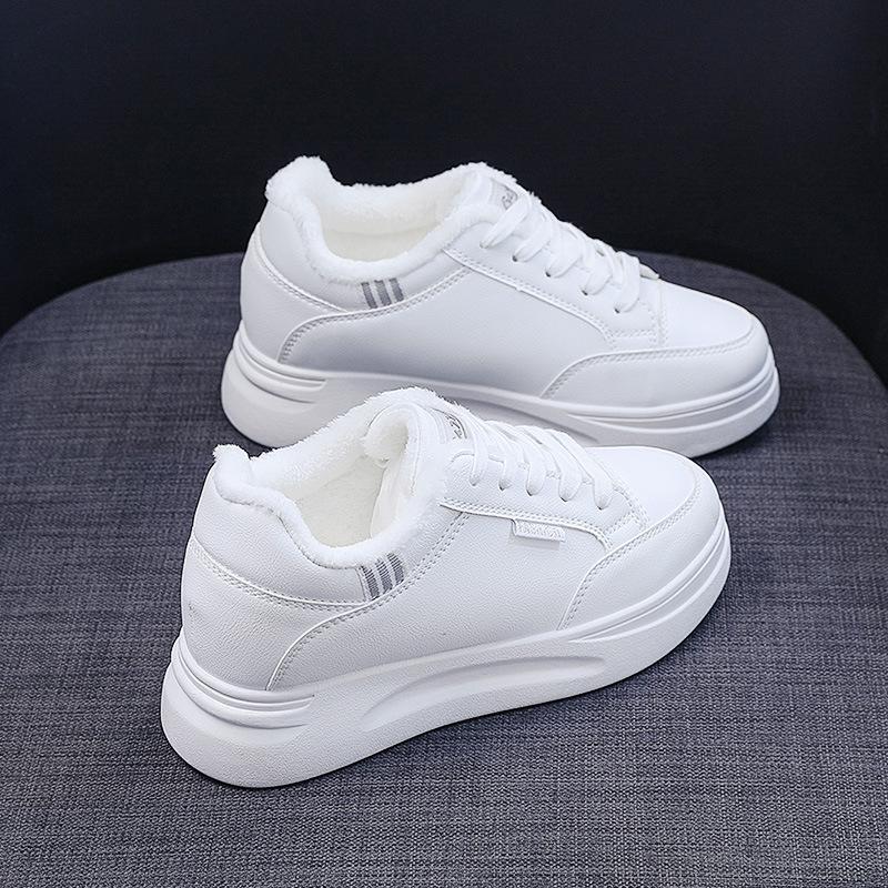 Fashion Women's Lesther Casual Shoes Autumn Winter Warm Comfortable Cotton Shoes Trainers Fashion Ladies Small White Shoe Sneakers Mujer