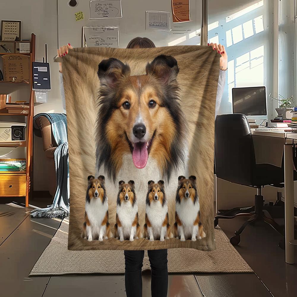 1Pc Sheepdog Siberian Husky Print Flannel Blanket, High Quality Comfortable for All Seasons, Home Decor, Warmth and Comfort, Perfect for Gifts