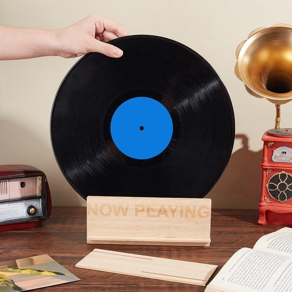 AHANDMAKER Now Playing Vinyl Record Stand - Wooden Album Display Holder Record Display Stands - Vinyl Now Playing Sign to Hold Your Albums - Now