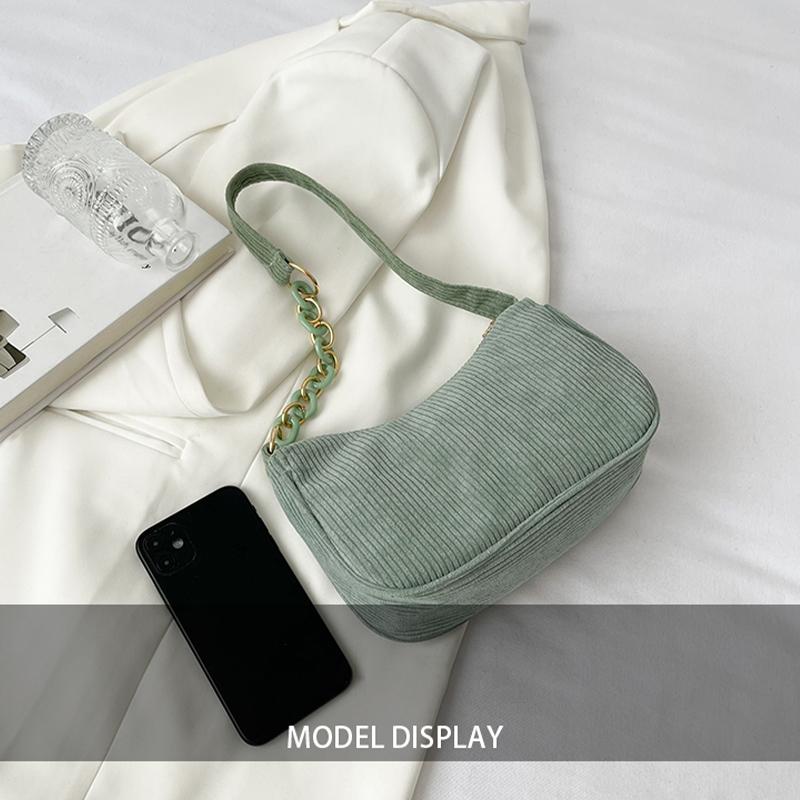 Vintage Women Handbags Corduroy Underarm Bag Casual Women Shoulder Bags Solid Color Zipper Female Handbag Clutch