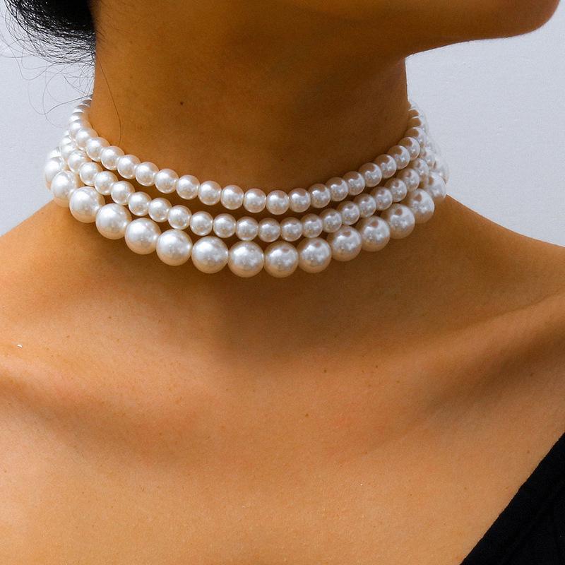 Elegant Retro Korean-Style Multi-Layer Pearl Choker Necklace for Women