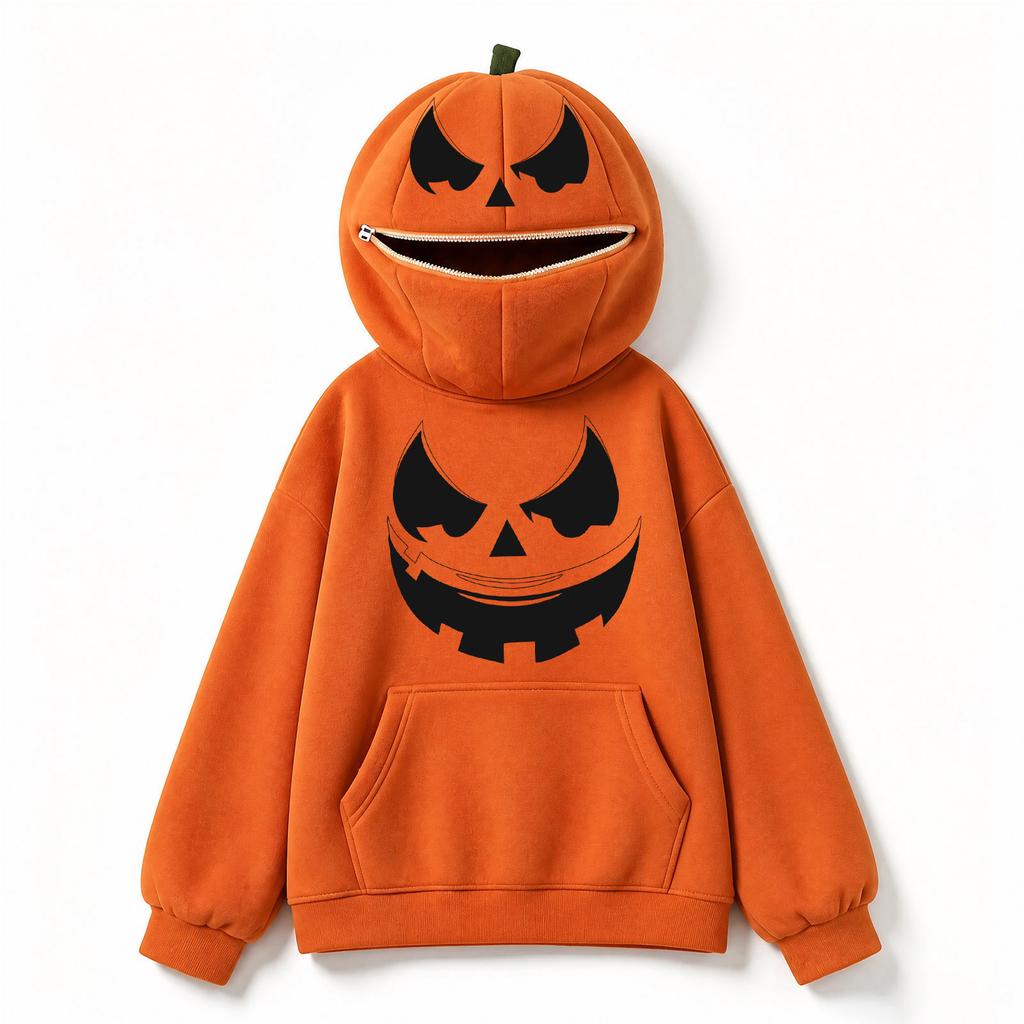 Unisex Kids Halloween Pumpkin Print Hoodie Sweatshirt Retro Top