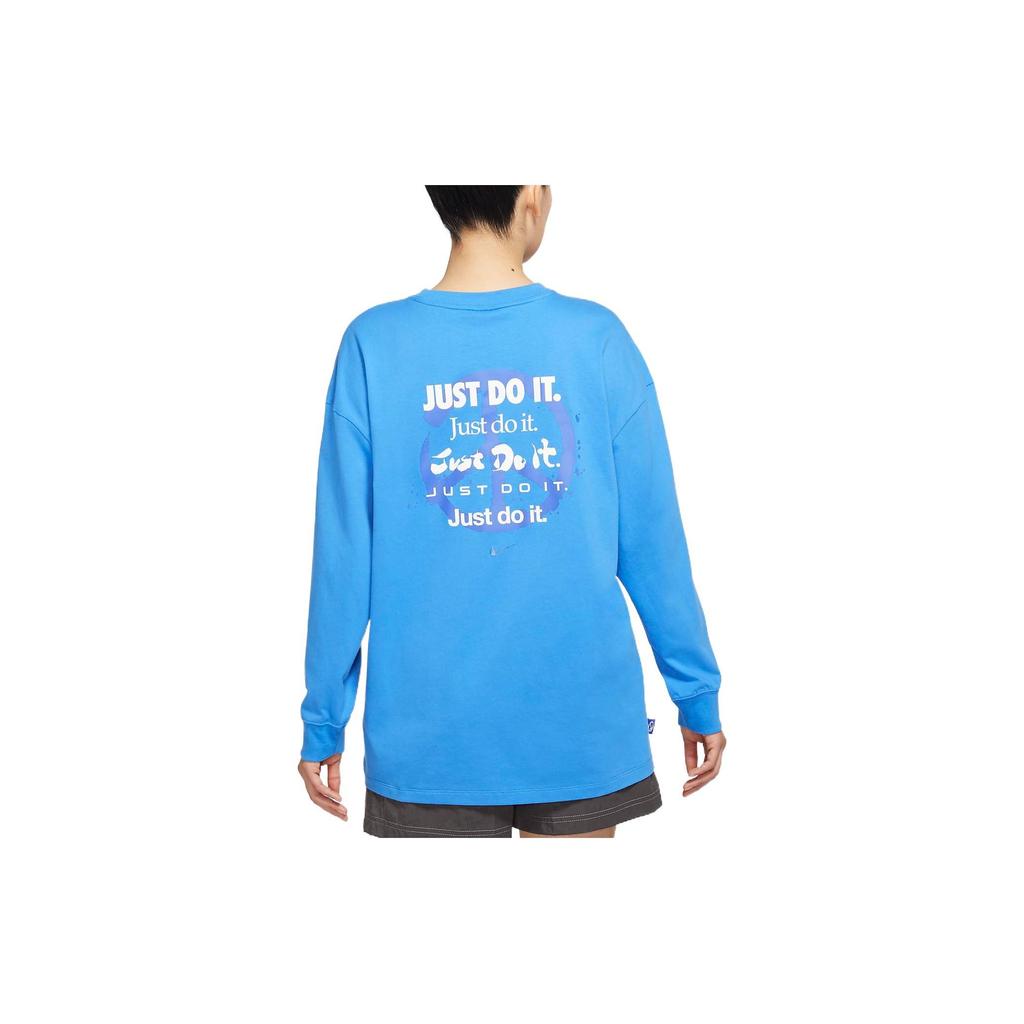Nike American Vintage Logo Letter Print Round Neck Long Sleeve T-Shirt Women Tops Blue FB1824-435