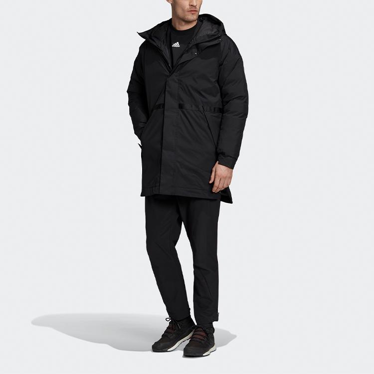 Adidas Outdoor Waterproof Warm Mid-Length Hooded Cotton Jacket Men Jacket Black FT2432