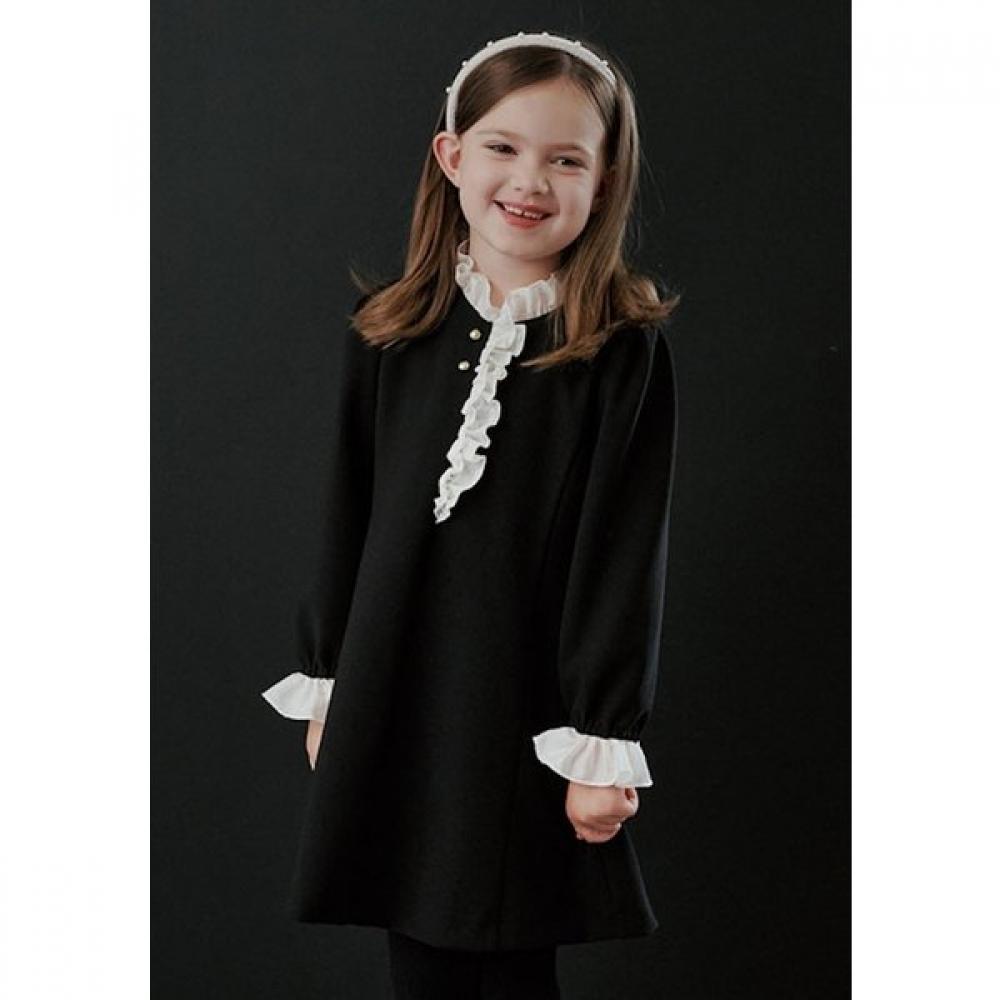 The Coffee Bean   Tea Leaf Black Contrast Ruffle Dress Bz54op03bk blacks/100
