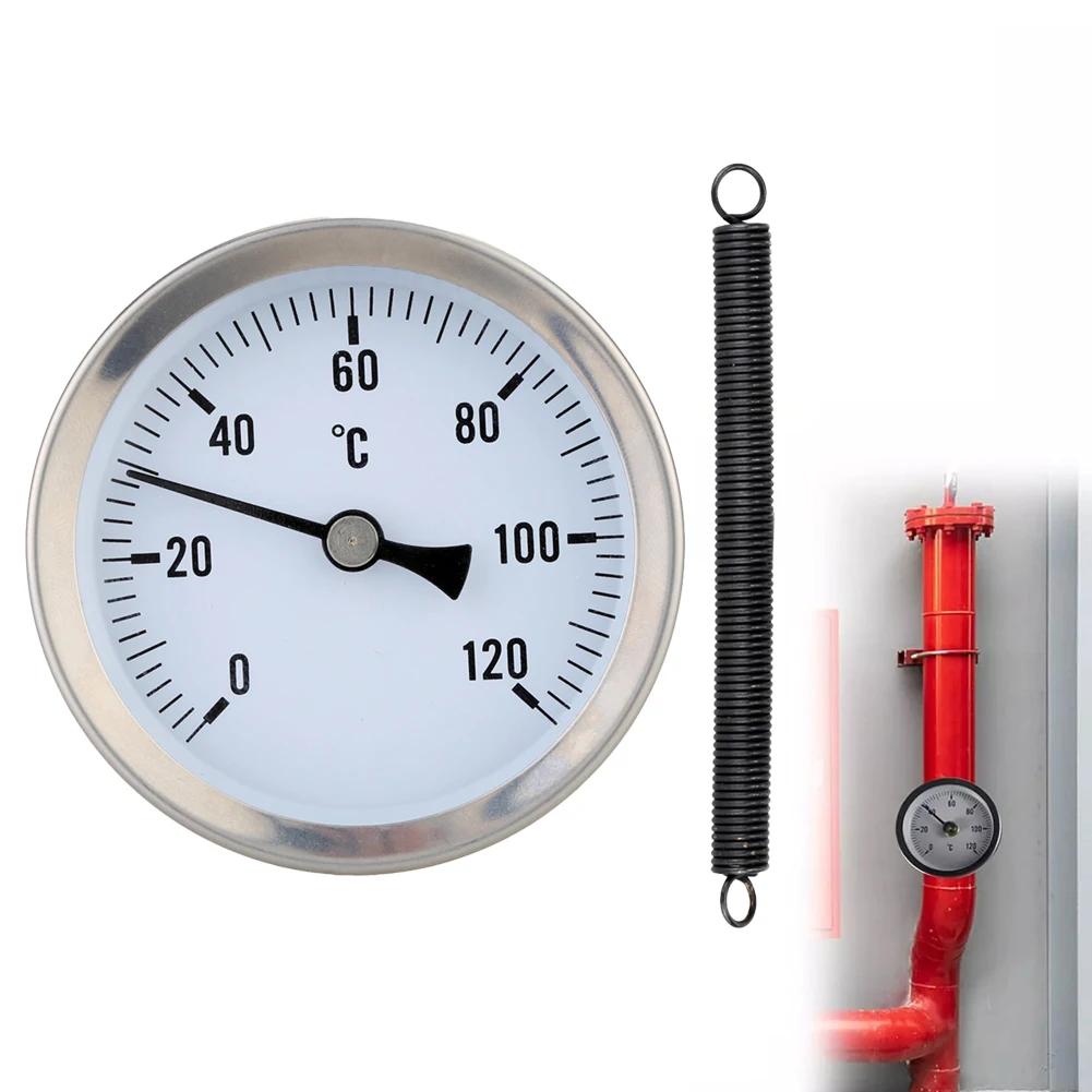 63mm Bimetall Pipe Thermometer Temperature Range Of 0-120°C With Fixing Spring Industrial Pipe Thermometer, Pointer Thermometer