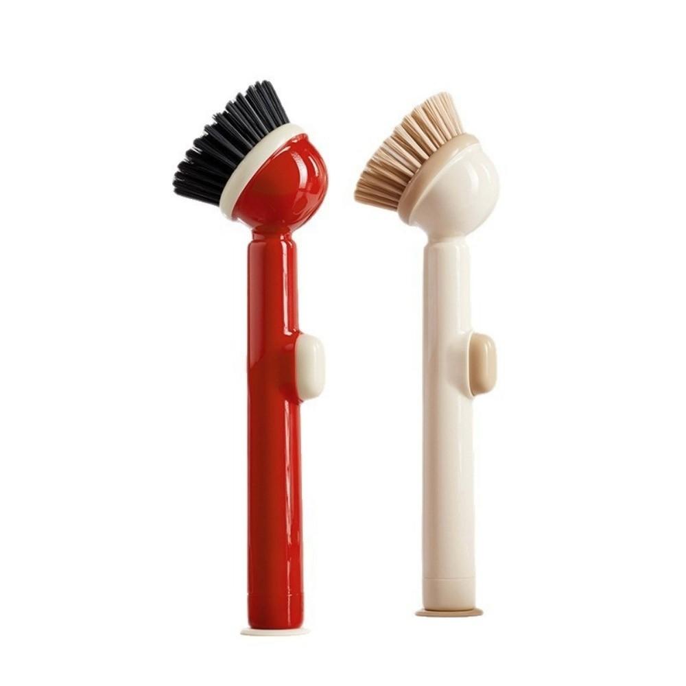 With Detergent Dispenser Dish Brush Plastic Material Non Slip Grip Pot Brush Vertical Long Handle Scrub Brush Stove Cleaning