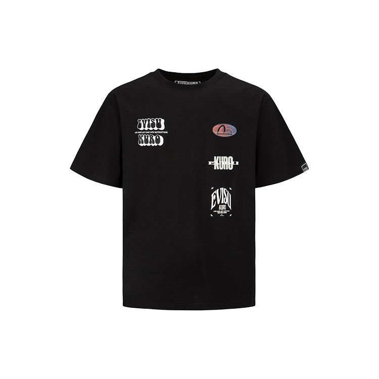 Evisu SS22 Trademark Letter Print And Small Seagull Badge T-Shirt Men T-Shirt Black 2ESGNM2TS578RXCT