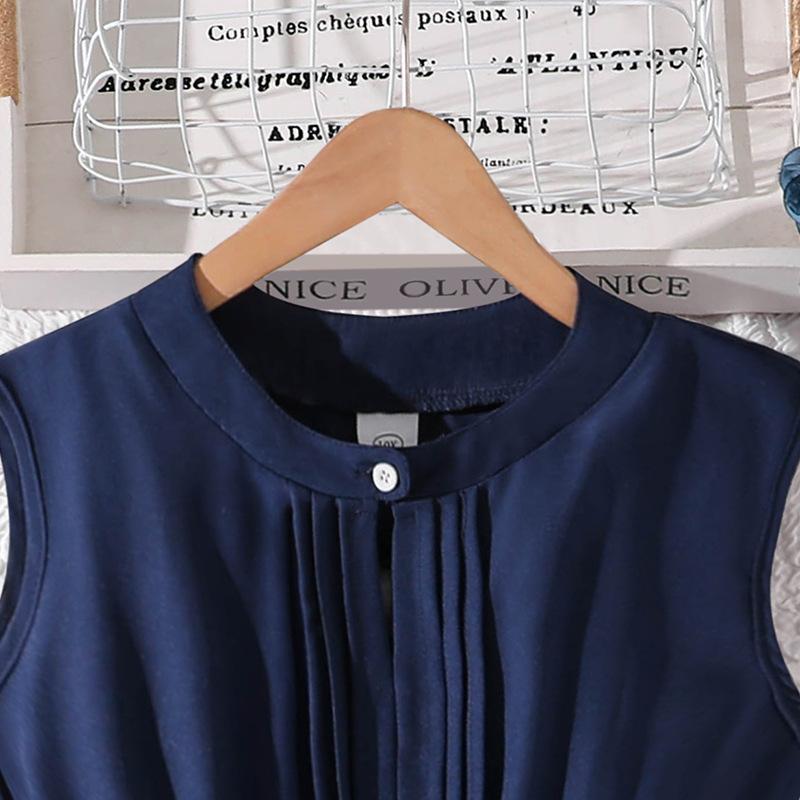 Sweet Girls' Dress Summer Children's Elegant Sleeveless Tiered Casual Waist-cinched Dress