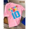 European Sizes Boys' 10th Birthday T-Shirt Sleeve Round Neck Casual Party Outfit with -Inspired Number 10 Bricks Design, Summer Birthday Party Shirt