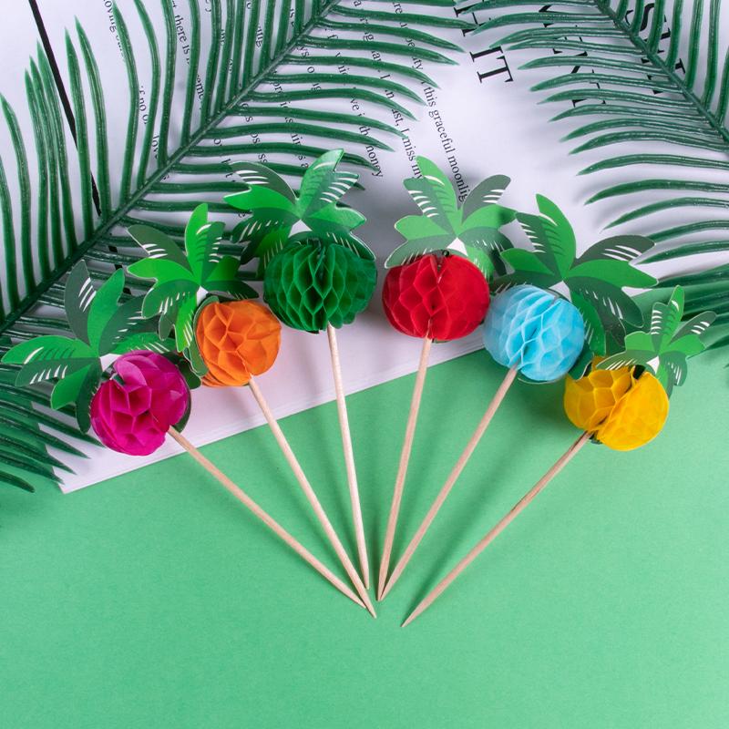 50pcs Hawaiian Luau Cocktail Picks Coconut Palm Tree Food Stick Cupcake Topper Tropical Summer Birthday Party Decor Supplies