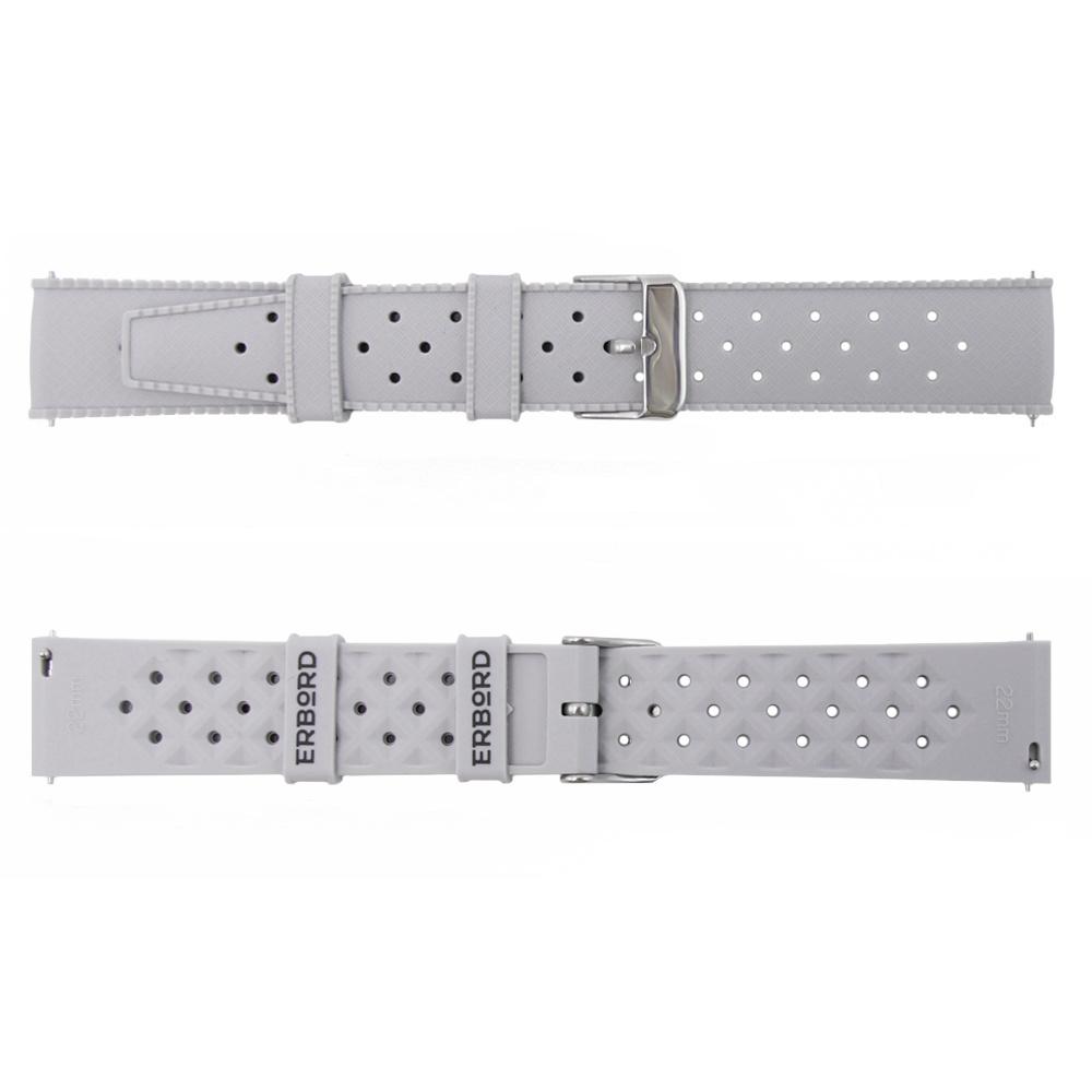 ERBORD Universal Silicone Strap 22mm, Tropic, Gray / Silver Buckle