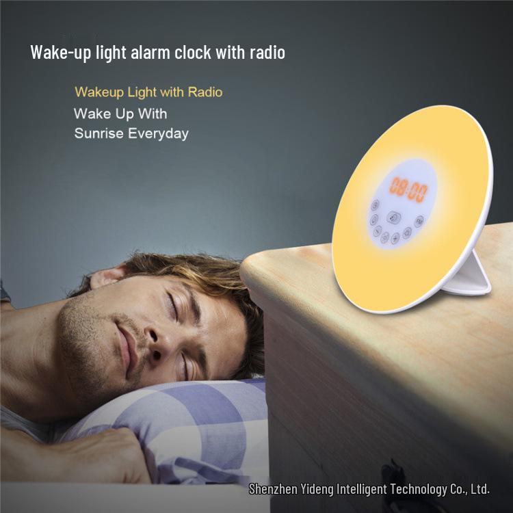 Creative Sunrise Alarm Clock with Music, Seven-Color LED, Sunset Hypnosis, FM Radio, and Night Light