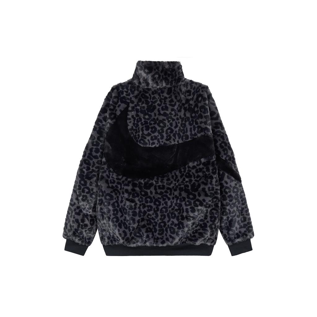 Nike Sportswear Swoosh FW22 Faux Fur Mink Velour Collar Zip Jacket Men Outerwear Black DH6685-011