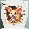 Creative Party Decoration Supplies 3D Cartoon Mouse Toilet Sticker, Waterproof PVC Wall Decal, Self Easy Peel And Stick Home Decorations Adhesive