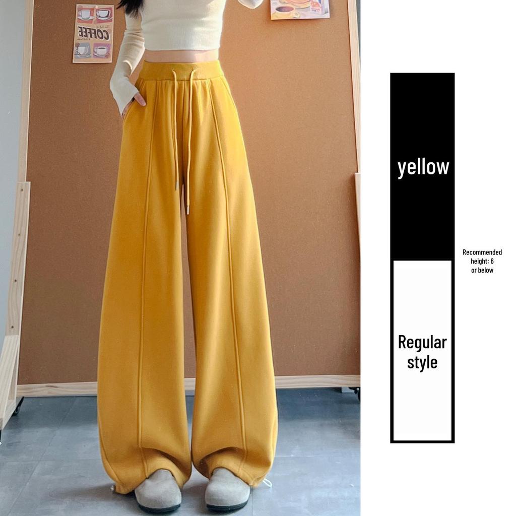 Women's Yellow Velvet Wide-Leg High-Waist Banana Pants - Autumn/Winter