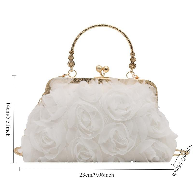 Chiffon 3D Flower Dinner Handbag, Fashionable and Versatile Chain Decoration Party Crossbody Bag, Fairy Style Women's Bags