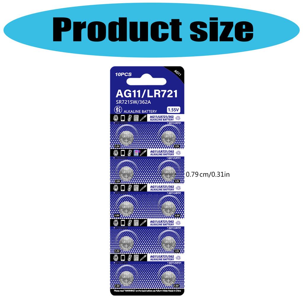 Pack of 10pcs/sheet LR721 Alkaline Button Batteries 1.5V Coin Cell Battery for Watches Calculators and Digital Cameras