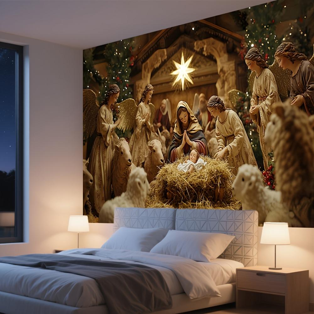 2D door banner, Nativity scene garage door banner - Wall decoration, festival home decoration background cloth