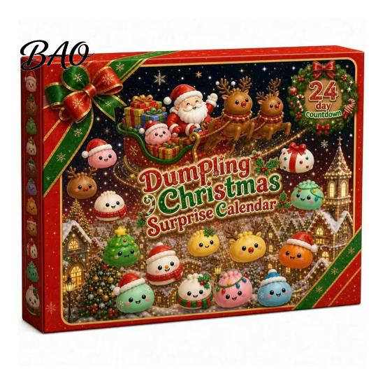 Unique Christmas Collectible Figures Advent Calendar with Squeeze Toys, Cute Silicone Dumpling Figures, Creative Holiday Game Props Stress Relief