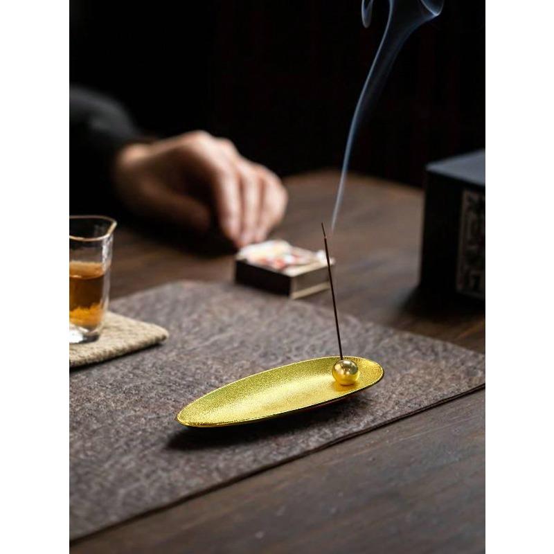 

Minimalist Metal Matte Silver/Bronze Color Incense Holder Set, Zinc Alloy Incense Plate + Copper Bead Incense Stick Holder S золотий