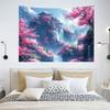 Japanese Mountain Tapestry Cherry Blossom Sakura Trees Tapestries Tsuruga Castle Temple Mount Japan Landmark Wall Art Home Decor