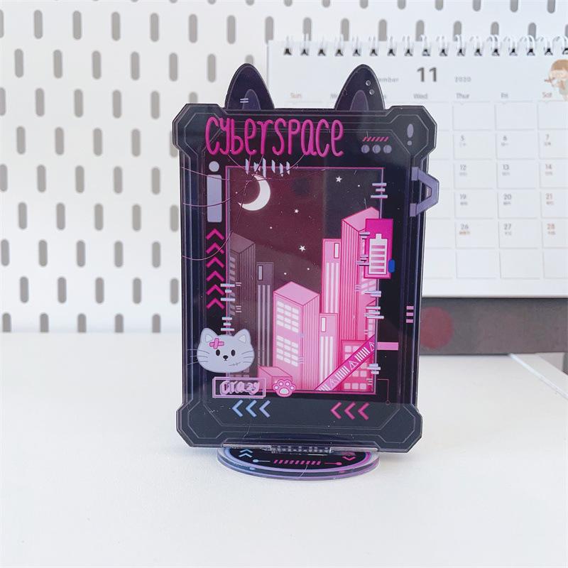 Cartoon Cyber Space Cat Acrylic Frame 3 Inch Photo Card Punky Style Kpop Photocard Display Stand Creative Desk Decoration 2025