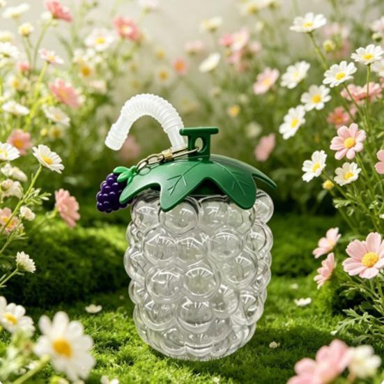 Wasserbecher mit Strohhalm, Traubenform, Kunststoff-Trinkbecher mit großem Fassungsvermögen, Transparente Wasserflasche für Outdoor-Sport, Büro, Studium