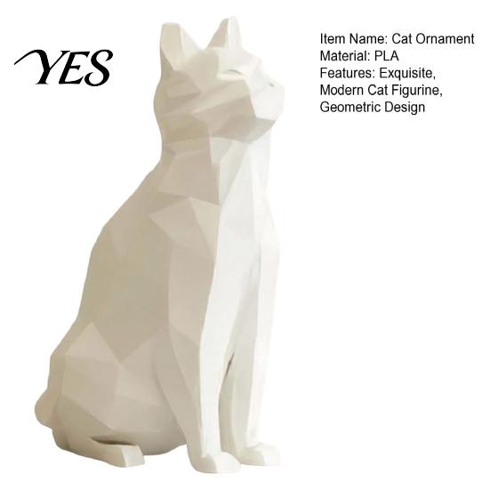 Exquisite Detail Cat Sculpture Geometric Figurine, 3D Printed Low-Poly Sculpture, Modern Matte Black Ornament Artistic Statue for Home Table