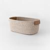 Cotton Rope Woven Storage Basket with Leather Handles, Fabric Organizer for Cosmetics and Sundries