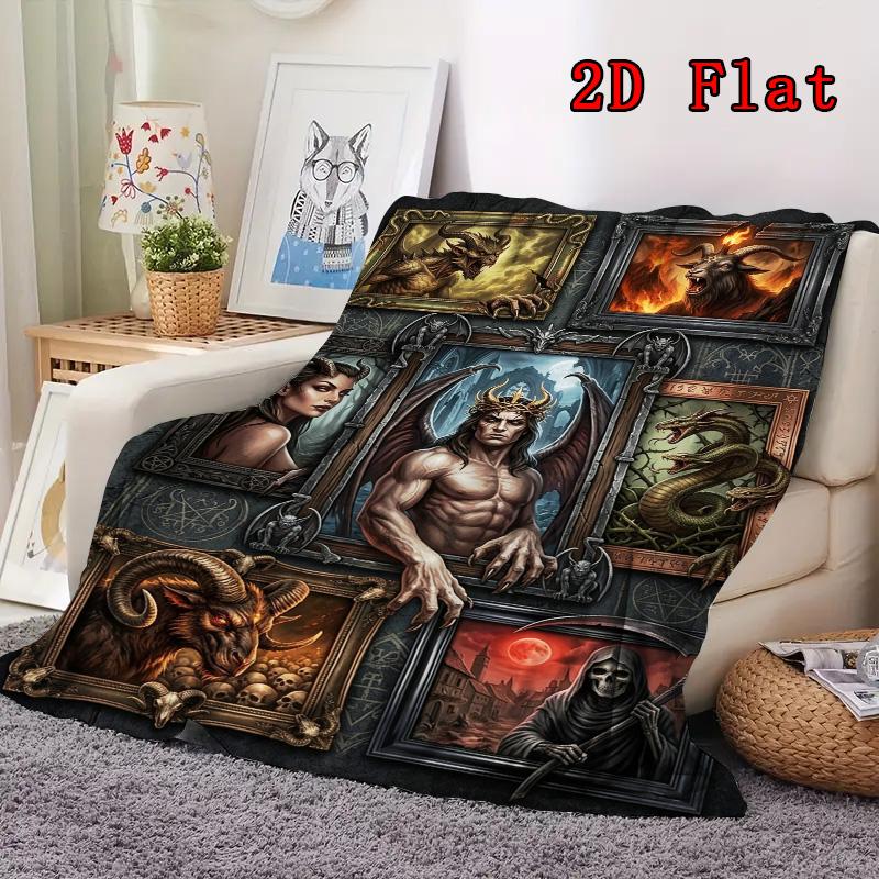 Dark Fantasy Creatures 2D Flat Pattern Flannel Blanket, High Quality All Seasons, Home Decor, Warmth and Comfort, Perfect for Christmas Gifts.