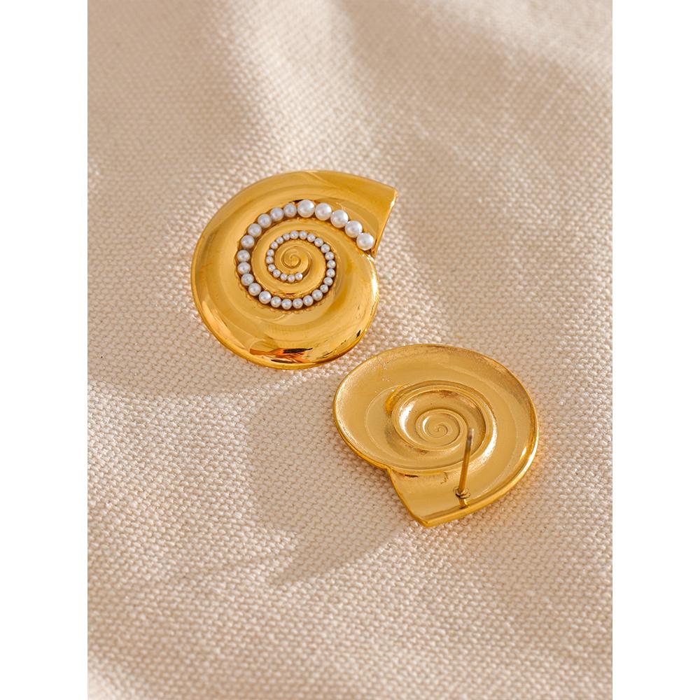 Yhpup Trendy Imitation Pearls Metal Shell Golden Stud Earrings Temperament Stainless Steel Summer Holiday Charm Jewelry New