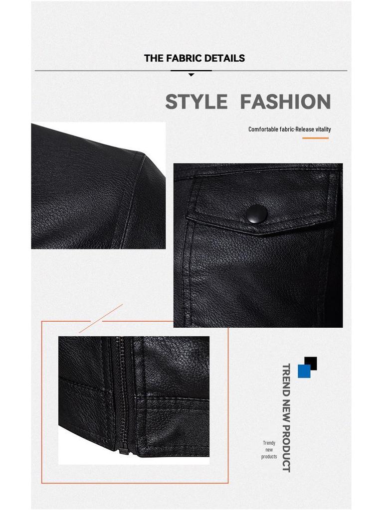 2023 Men's Lapel PU Leather Jacket - Thickened Velvet for Light Business Casual Autumn/Winter Wear
