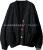Damen Lockere Passform Bunter Knopf Strickjacke Langarm Buchstabenmuster Lässiger Mantel