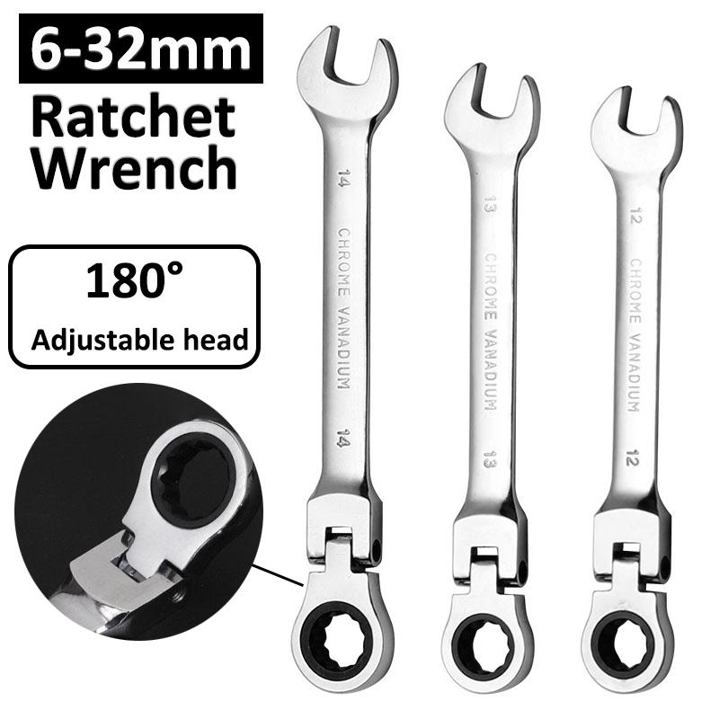 6-32mm Universal Wrench Automatic Fast And Labor-Saving Dual-Use Open-Ended 72-Tooth Ratchet Wrench Movable Head Open Wrench