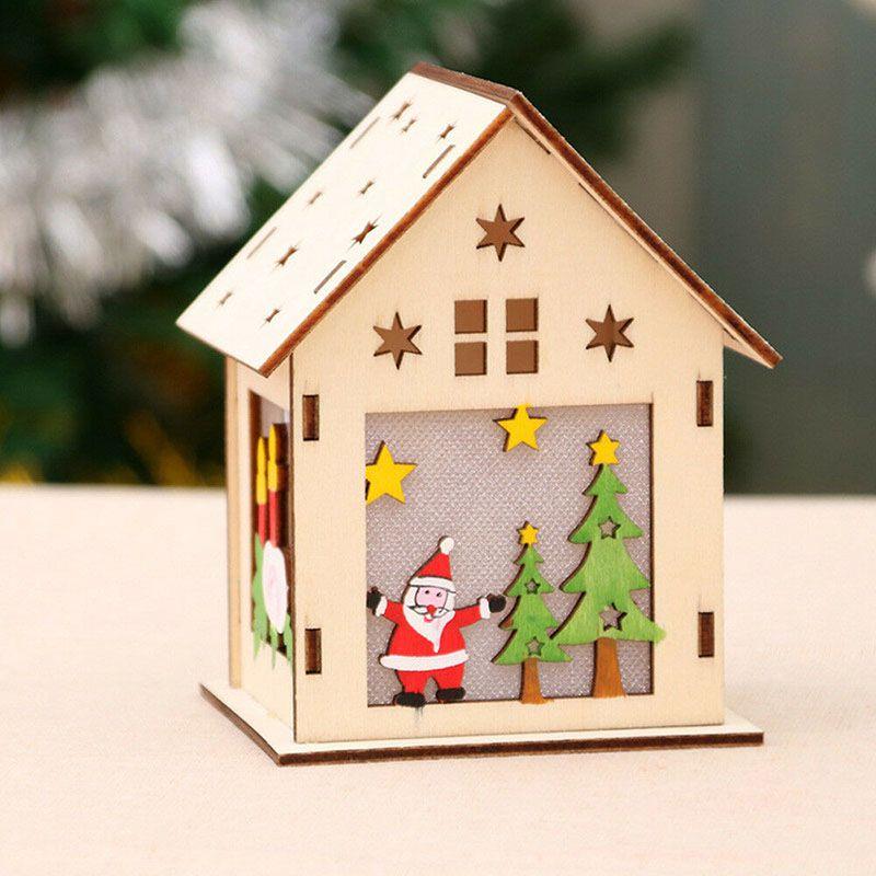 Elegant Led Light Wood House Ornament For Christmas Tree Hanging Decor