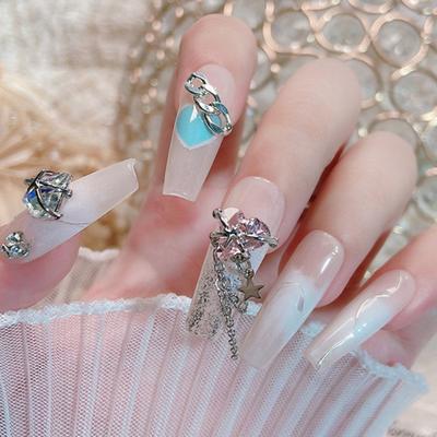 Yousheng 3Pcs Nail Tassel Chain Stunning Trendy Peach Heart Sturdy Rhinestone Accessories for Beautiful Nails