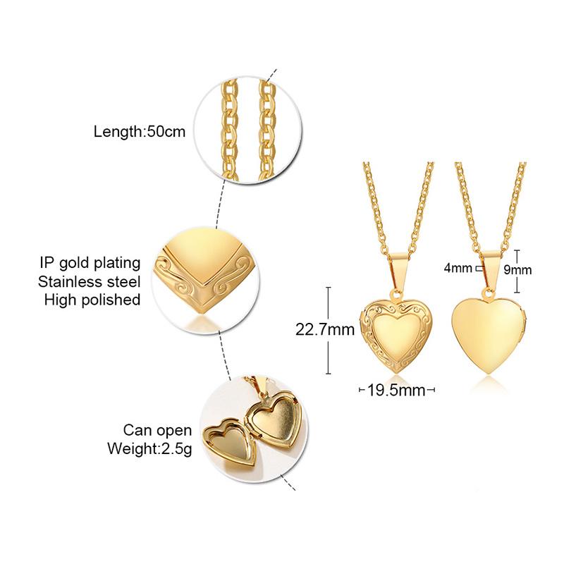 Vnox Picture Women Necklaces Heart Locket Pendant Family Image Personalized Anniversary Gift