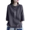 Foreign Trade Export Clearance 100% Cotton 3/4 Sleeve Fashion T-shirt Women Simple and Versatile round Neck Half Sleeve Split Top
